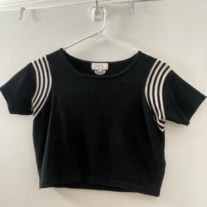 UNIF Knit Fabric Black Crop Top with White Shoulder Stripes